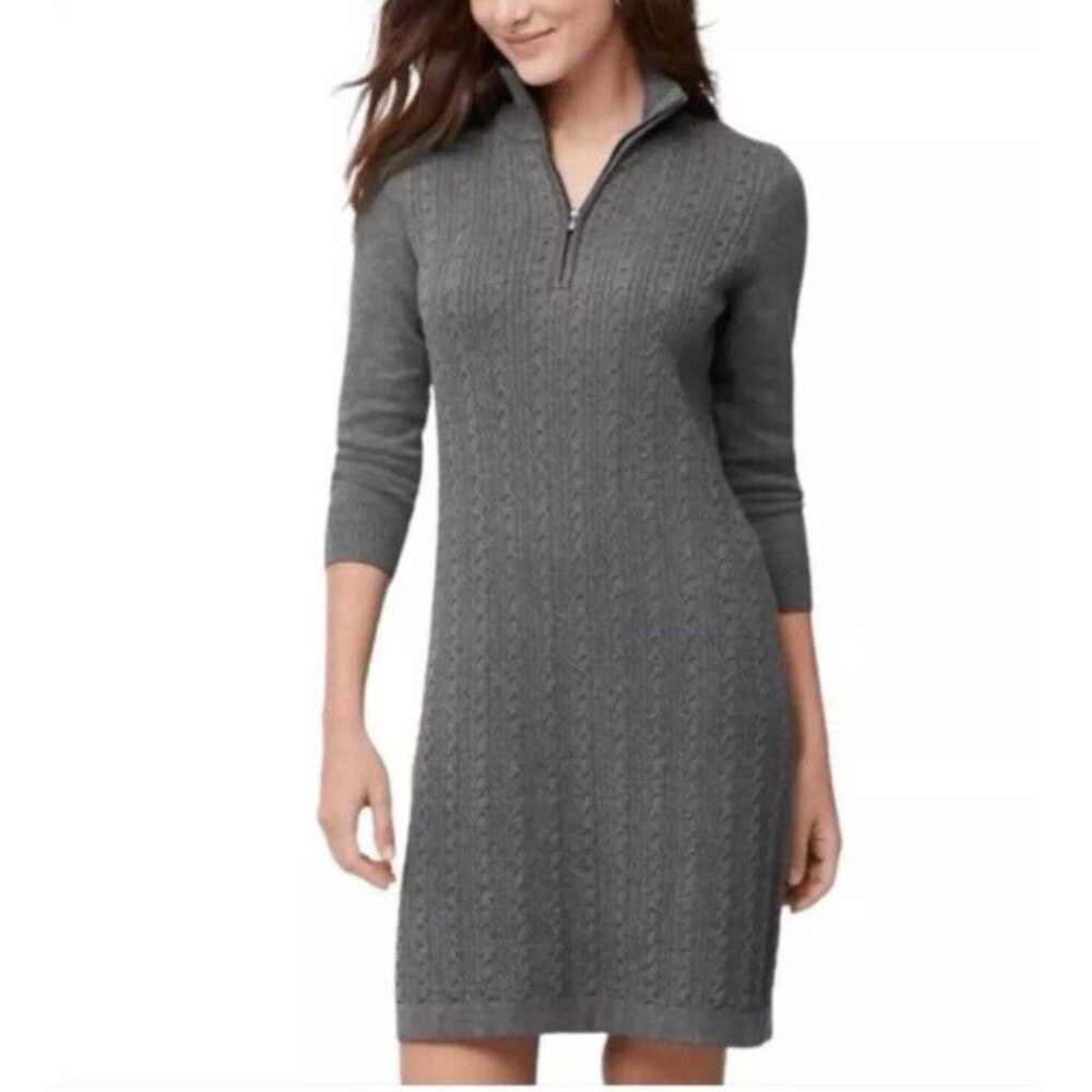 Tommy Bahama Sweater Dress L Large Gray 3/4 Long Sleeve Cotton Mix Washable